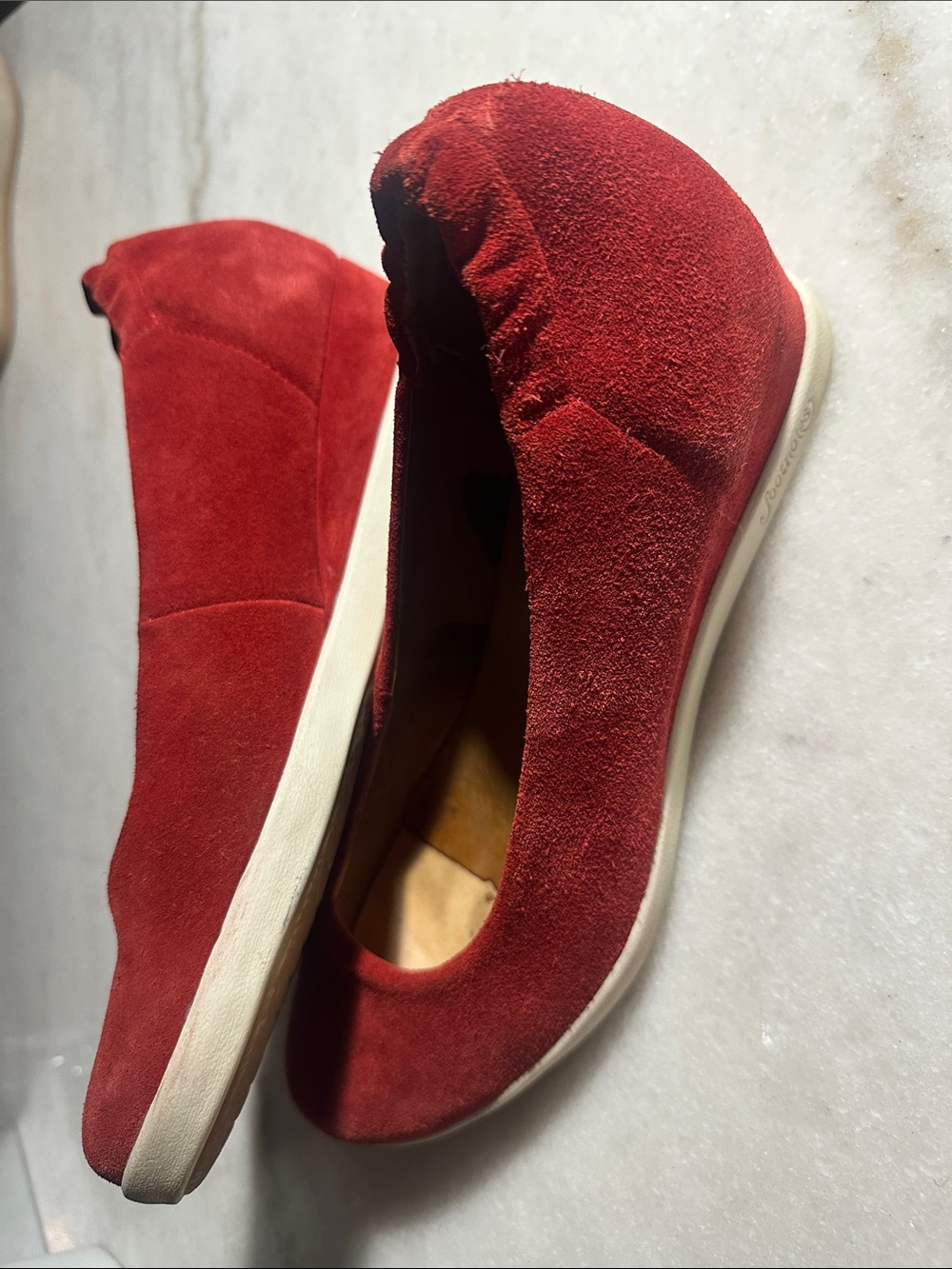 Size 10 Women's Red Suede  Flats - Soft Elastic Back